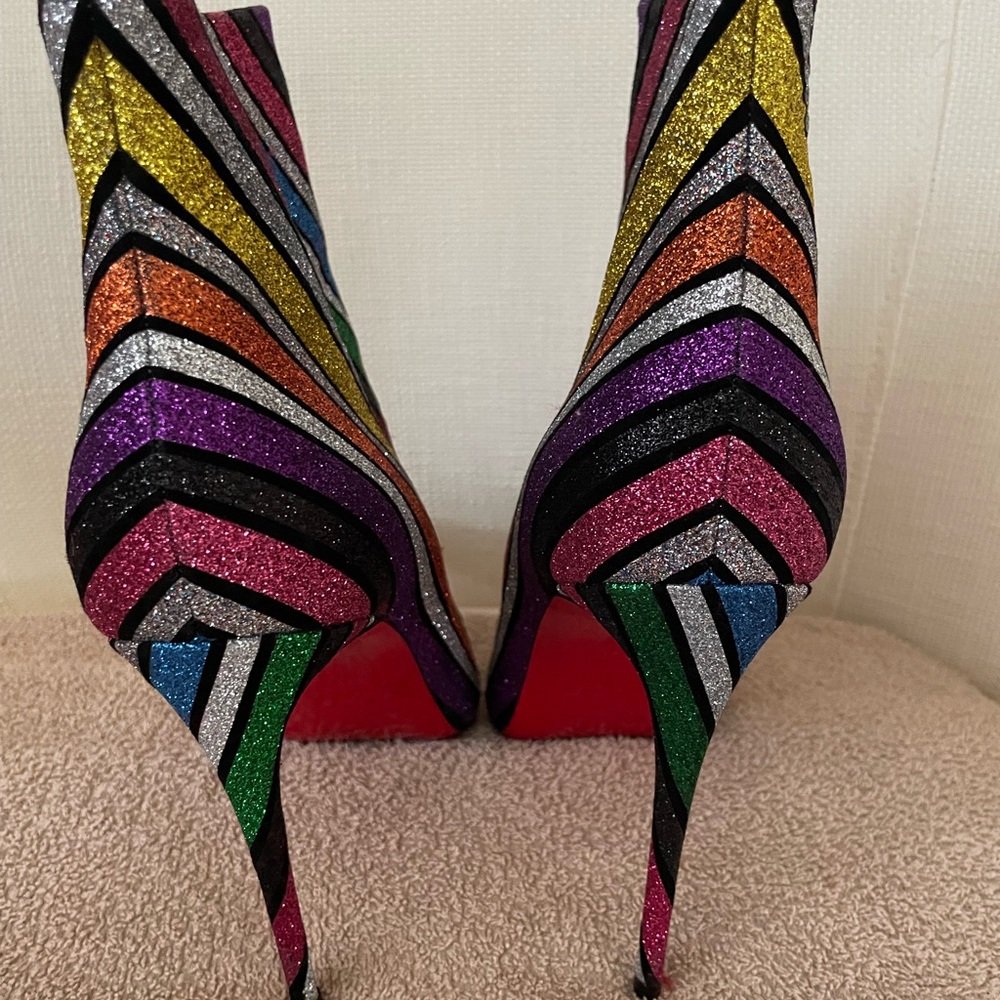 CHRISTIAN LOUBOUTIN SO KATE BOOTY 100 SUEDE STRIPY GLITTER